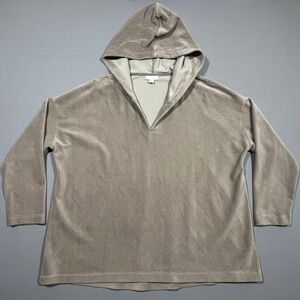 J. Jill Hoodie Ribbed Corduroy Pincord Velvet Pullover Cozycore Taupe Women XL